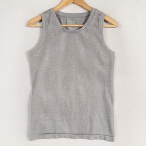 Gaiam Ribbed Tank Top Womens Sz Medium Gray Rib Knit Yoga Fitness Everyday Basic